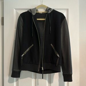 Roots Black Leather & Wool Varsity Hoodie Jacket